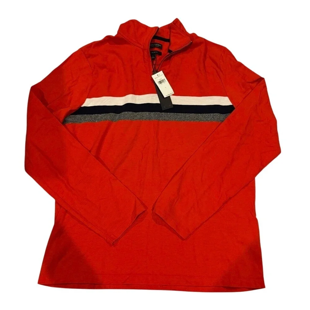 Banana Republic Red and Black‎ luxury Zip-Up Sweater Large